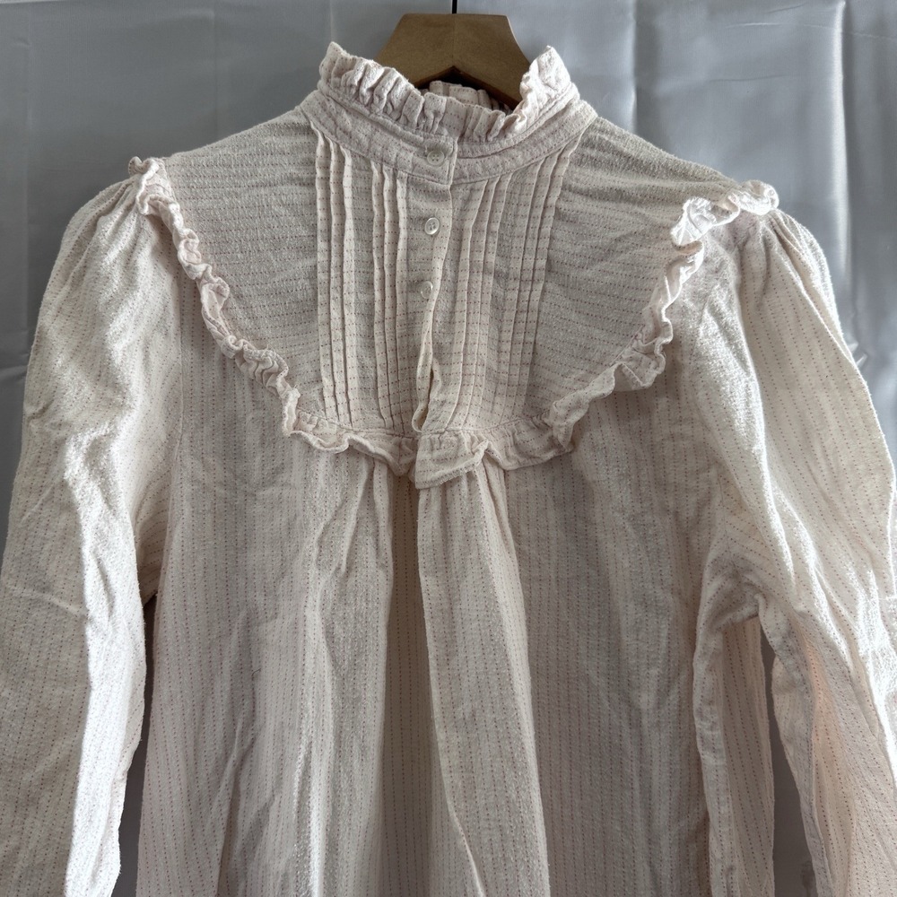 Vintage Grannycore M Nightgown Modest Long Full Coverage White Pink